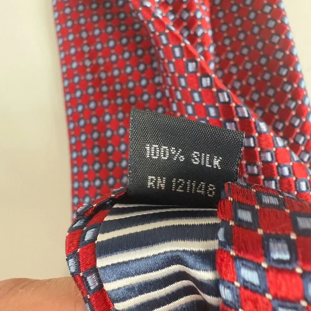 Nautica Men's Silk Tie Navy Blue Red Geometric Print